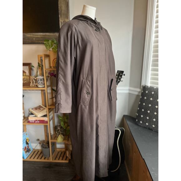 Vintage 90s Brown Heavy Lined Hooded Button Front Trench Coat Size Medium - Picture 2 of 9